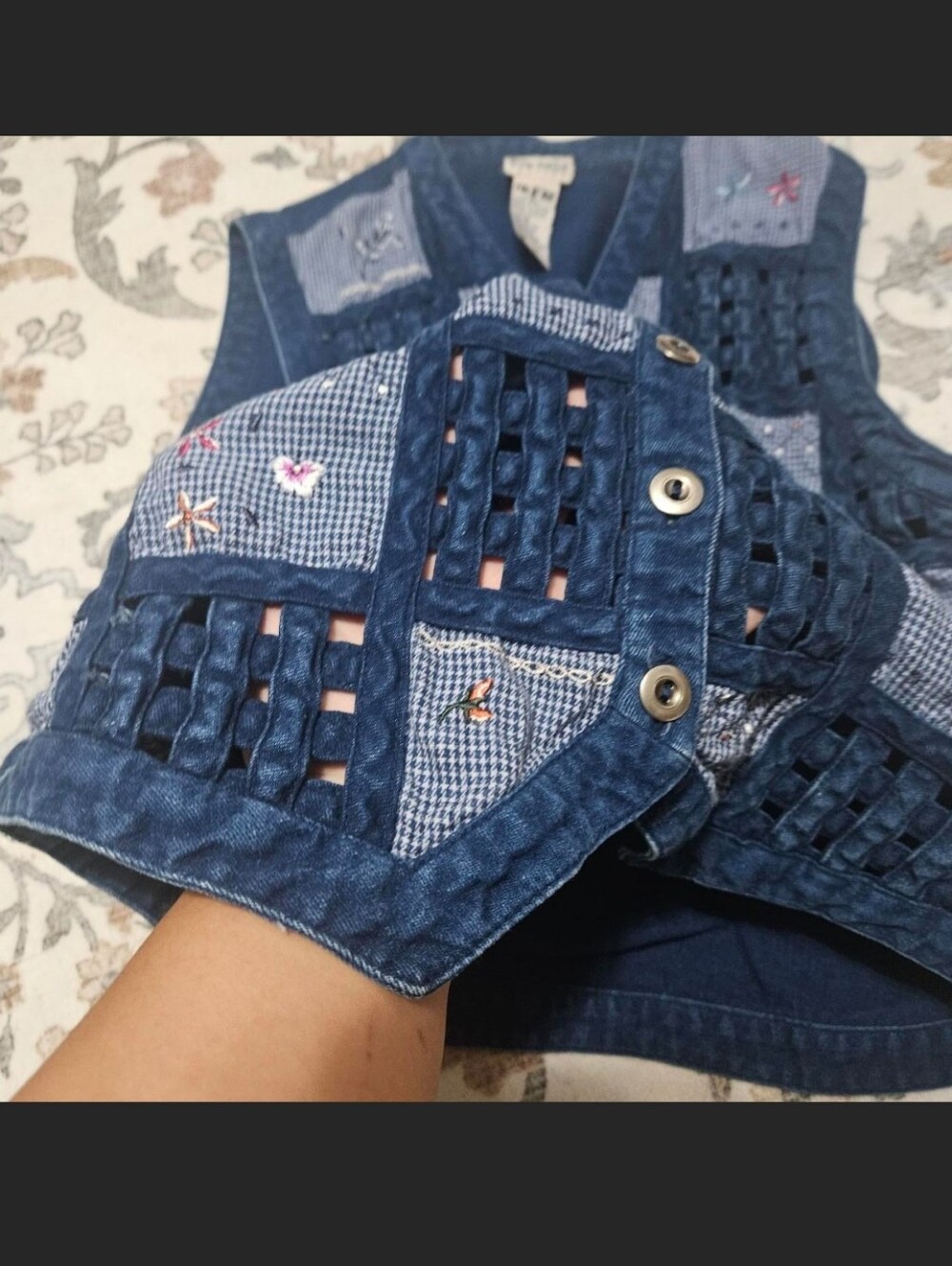 Patchwork Button-Front Denim Vest - Picture 2 of 3
